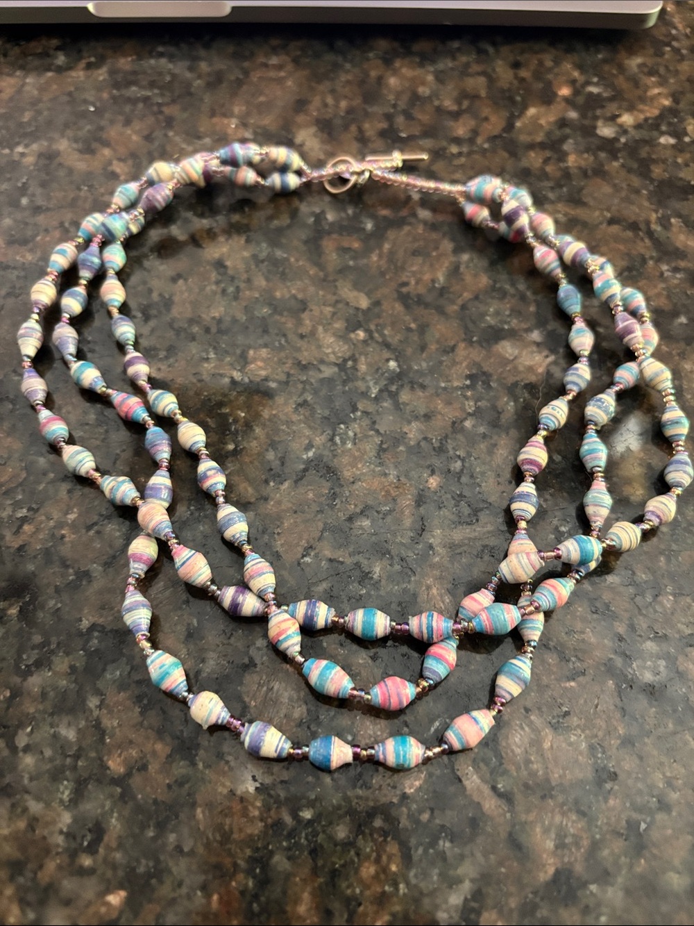 Bead for Life Handmade Multicolor Paper Bead Triple-Strand Necklace